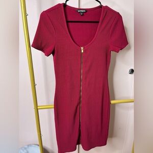 USED Express Corduroy GOLD ZIP UP DRESS SIZE SMALL